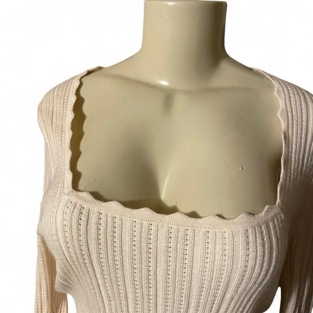 J. Crew Ivory Scalloped Neck Sweater